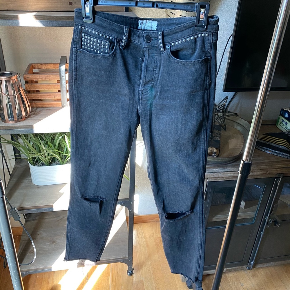 Free people black studded crop jeans